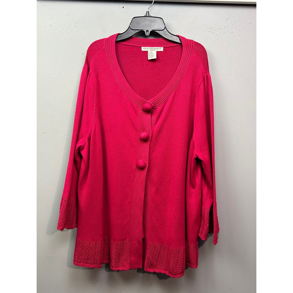Requirements Cardigan Women 3X Pink V-Neck Button Front Pointelle Knit Sweater